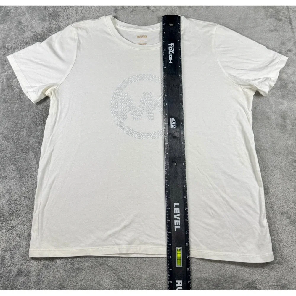 Michael‎ Kors Women's T-Shirt White MK Logo Rhinestones Short Sleeve L